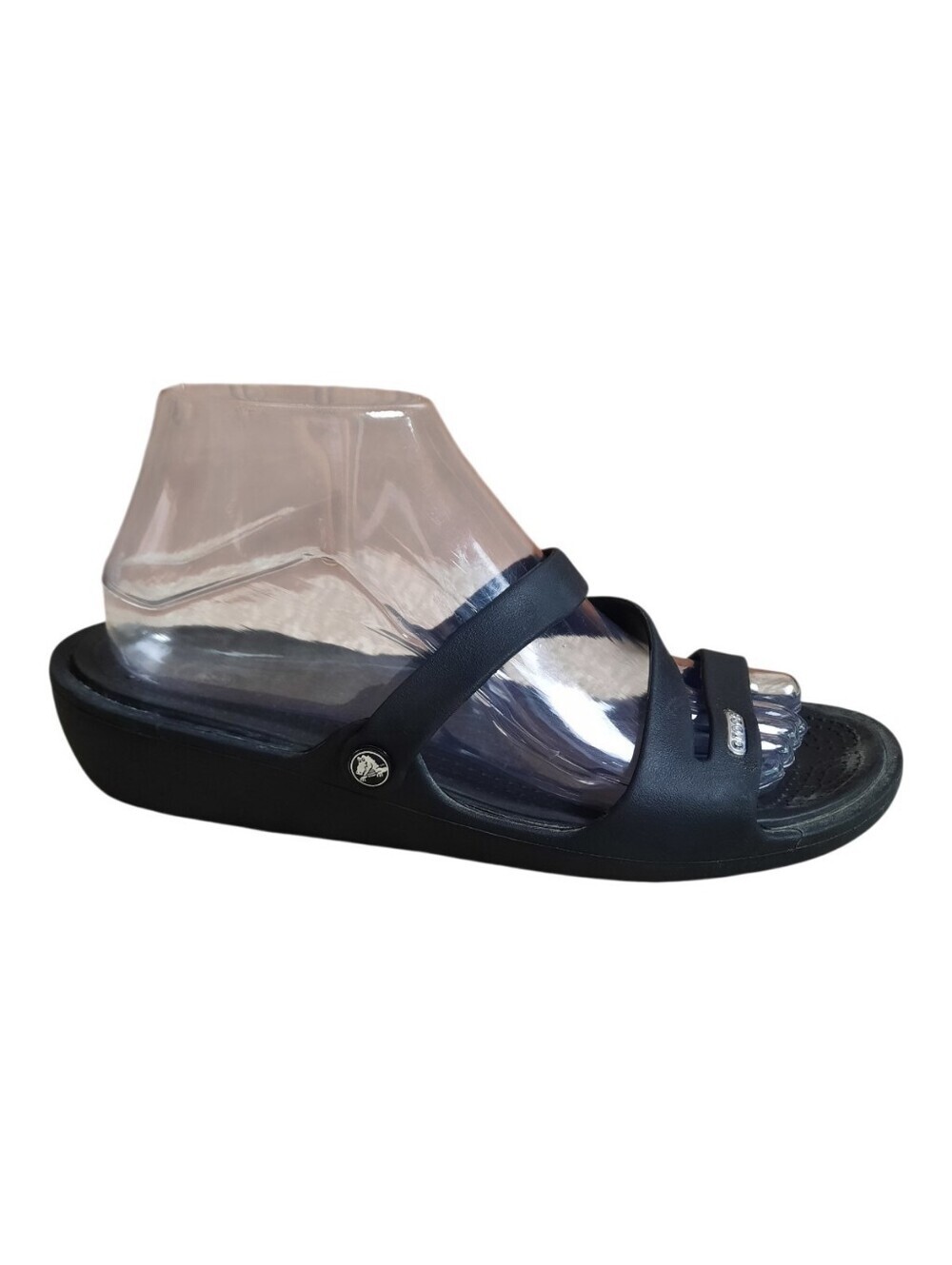 Crocs Patricia Black 2" Rubber Double Strap Wedge Comfort Sandals Size 9